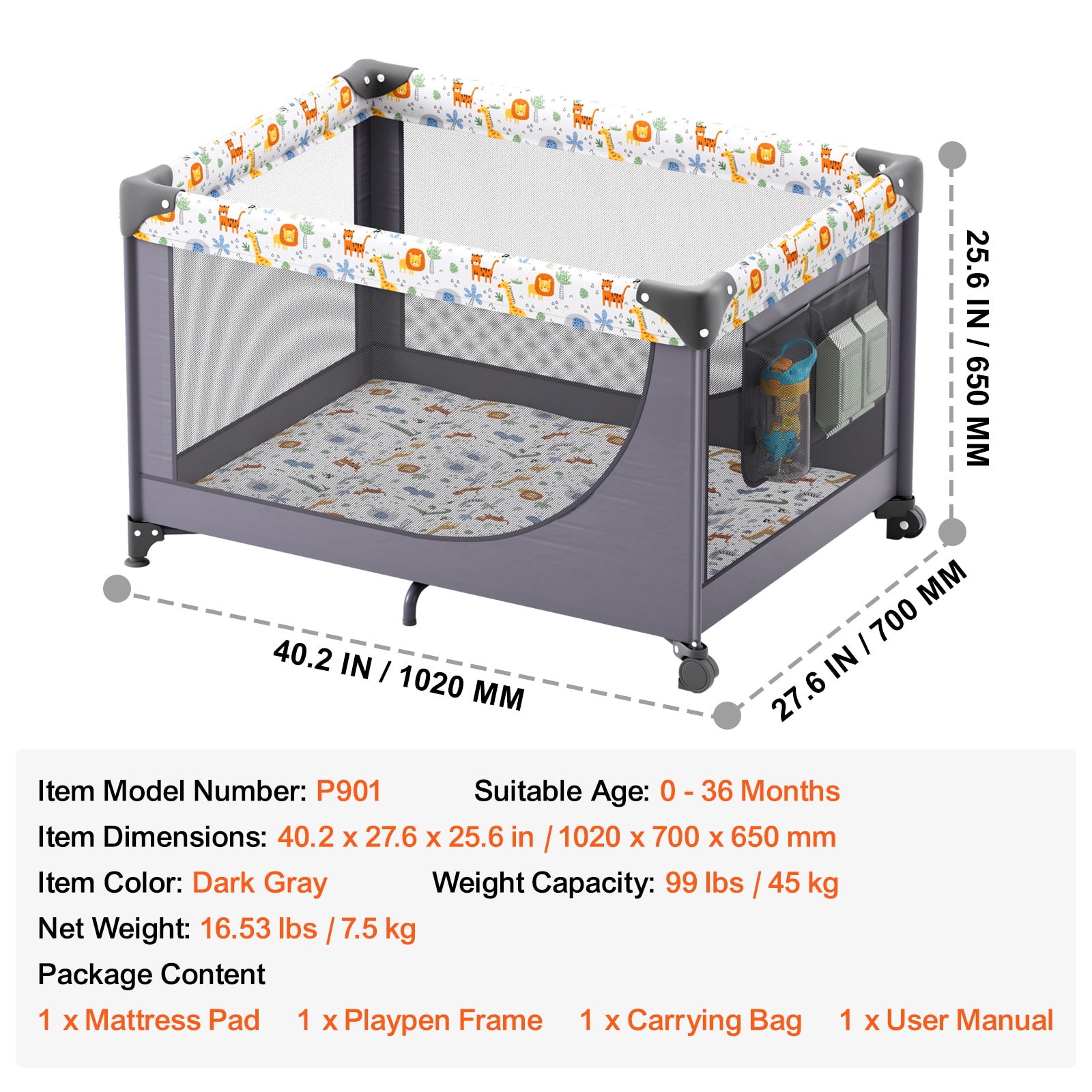 Portable Baby Playpen With Wheels And Quick-folding Mechanism_voghion.com